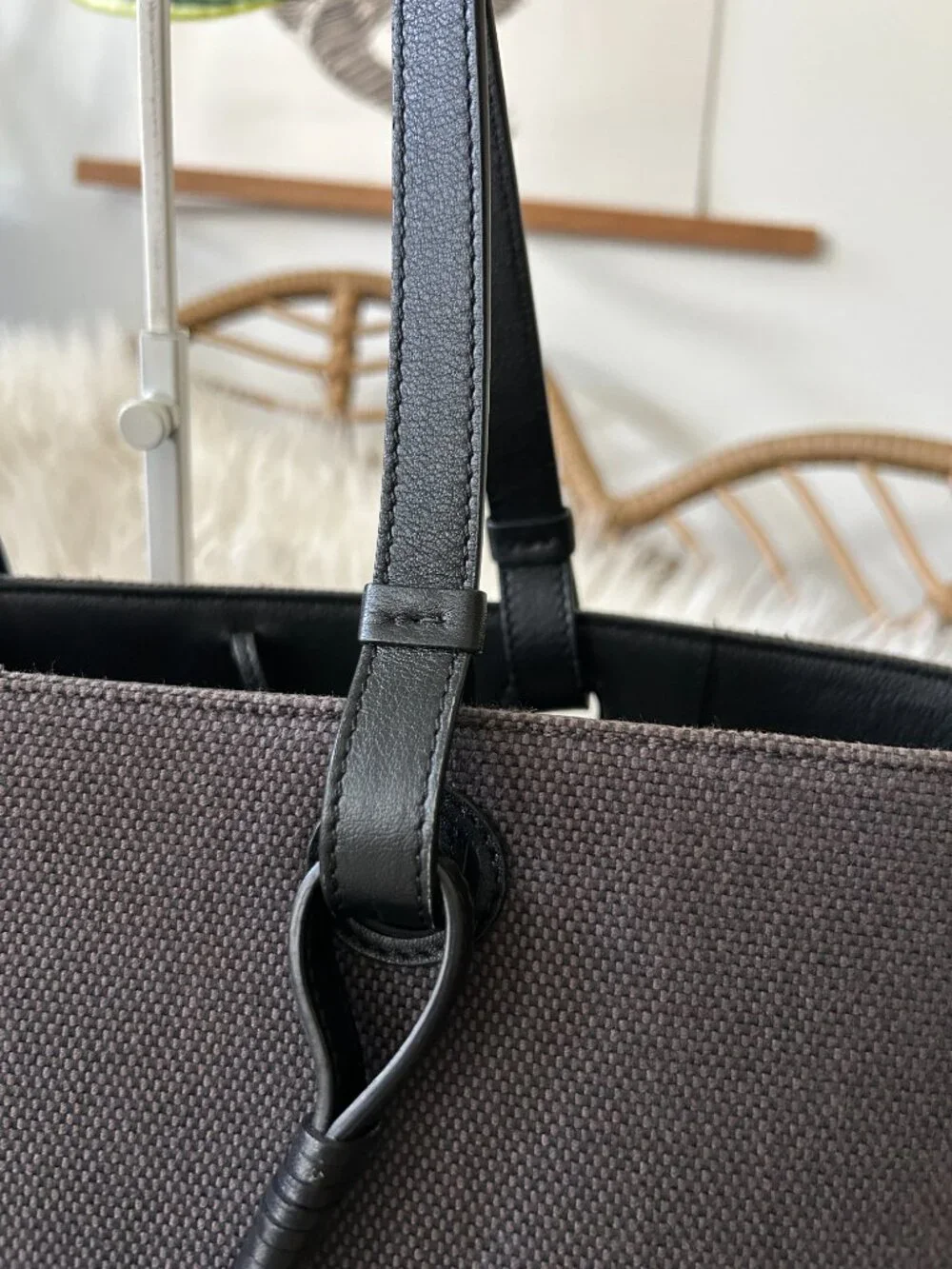 Loewe Anagram Tote in Leather & Canvas Black & Gray-Laptop, Travel, Work